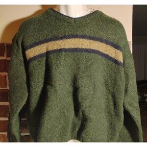 Vintage Eddie Bauer Men's Wool Blend Crew Neck Pullover Knit Green Sweater Large